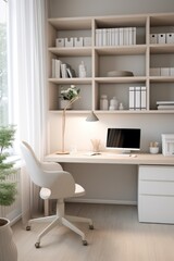 Bright and calm design of a minimalist home office  AI generated illustration