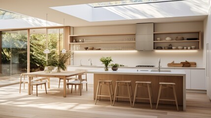 Bright open-concept minimalist kitchen AI generated illustration