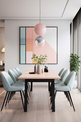 Design of a minimalistic dining room with soft pastel colors  AI generated illustration