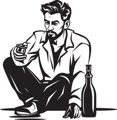 Reflective Revelry Vector Illustration of a Drinker Contemplative Quaff Iconic Logo Concept