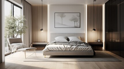 Effortlessly chic bedroom design with minimalistic styling  AI generated illustration