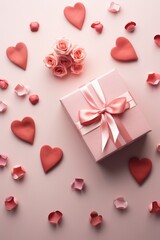 Flat lay product presentation of stylish and minimal Valentines Day gifts  AI generated illustration