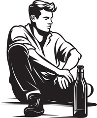 Rumination in Rum Vector Man with Bottle Icon Boozy Balance Symbolic Drinking Emblem