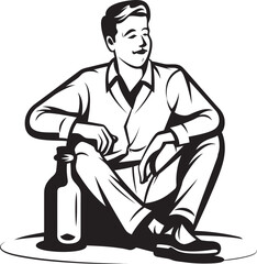 Drunken Dreams Emblematic Man with Bottle Icon Whiskey Wisdom Vector Logo of a Drinking Figure
