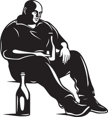 Draughts of Delight Symbolic Man and Bottle Icon Absinthe Aspirations Vector Logo of a Sitting Figure