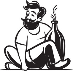 Contemplative Casks Vector Illustration of a Drinker Spirits of Solitude Symbolic Alcohol Icon
