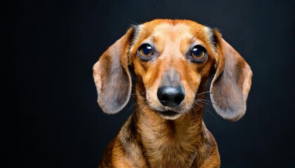 funny dachshund dog portrait on a black background