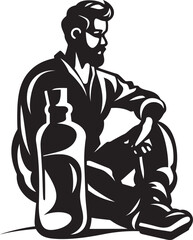 Bourbon Balance Emblematic Sitting Man with Bottle Reflections in Rye Iconic Logo Design