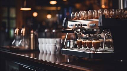 Fototapeta na wymiar Coffee machine standing on bar counter 
