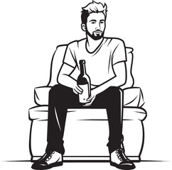 Pensive Potations Emblematic Drinker Icon Meditative Musings Symbolic Vector Design