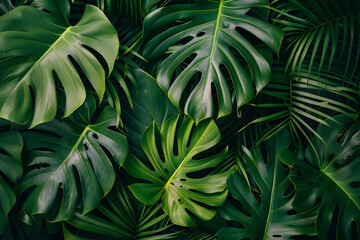 Close up of nature view of green leaf and palms background