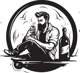 Whiskey Wisdom Vector Man with Bottle Icon Bourbon Balance Symbolic Alcohol Emblem
