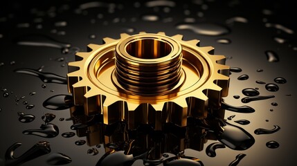 Fototapeta premium 3D illustration of a cog gear with drops of oil falling