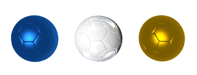 Balones de fútbol soccer. Azul metálico, dorado y blanco.