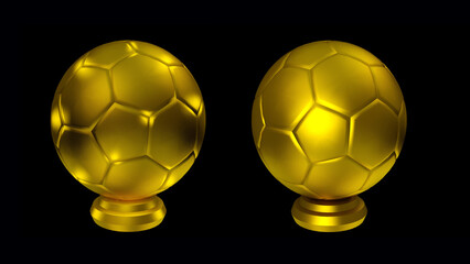 Trofeo dorado en forma de balón de fútbol soccer. © CORIN
