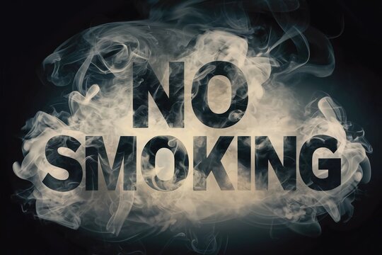 The word No Smoking is surrounded by smoke on dark background, Smoking kills concept.