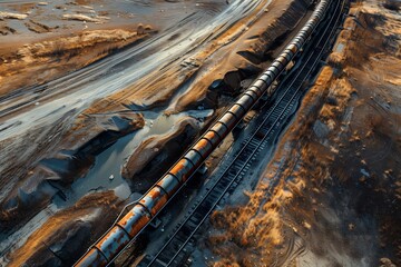 Overhead View of Train Tracks and Pipes - 760749978