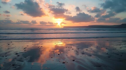Sunset over Newgale Beach, Wales