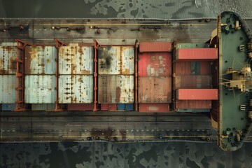 Close-up Aerial View of Cargo Ship - 760750162