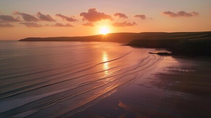 Sunset over Newgale Beach, Wales - obrazy, fototapety, plakaty