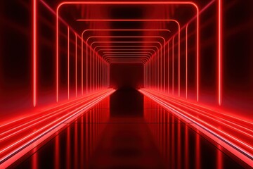 Red neon tunnel entrance path design seamless tunnel lighting neon linear strip background