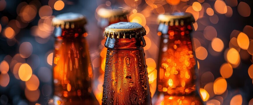 A captivating shot of beer bottles silhouetted against the backdrop of a spectacular fireworks display, their shapes illuminated by the bursts of light in the night sky, Wallpaper Pictures, Background