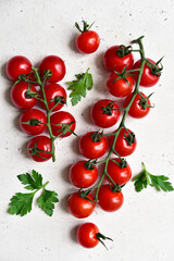 Fresh ripe tomatoes. Top view with copy space.