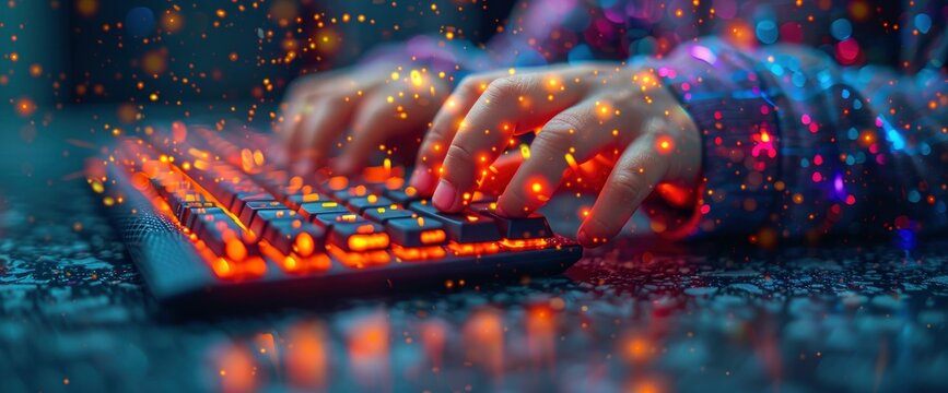 A child coding and programming with AI-driven educational tools, their fingers flying across the keyboard as they bring their digital creations to life , Wallpaper Pictures, Background Hd