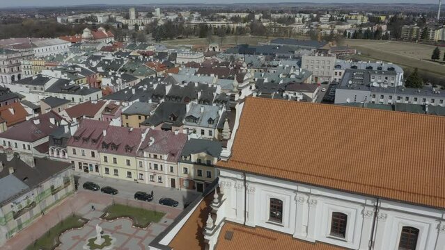 Beautiful Church Old Town Zamosc Aerial View Poland