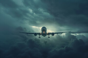 Fototapeta premium Turbulent Stormy airplane fly. Rain travel air. Generate Ai