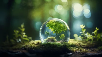 Foto op Plexiglas Green forest with the Earth global planet © Media Srock