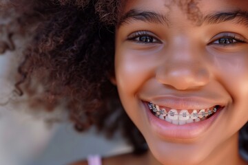 Happy Girl with Braces Smiling Close-up - 760751726