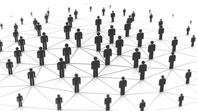 social network connecting people plexus 3d animation. Can be used to represent global digital communication, demography population growth or human resources cyberspace