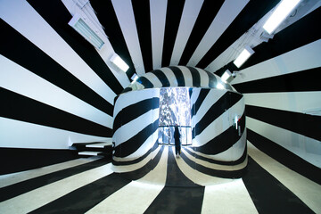 Kiyotsu Gorge Tunnel, a historic, 750-metres passageway that cuts through distinctive rock formations with art exhibition booths inside, Tokamachi, Niigata Prefecture, Japan