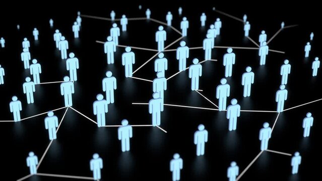 social network connecting people plexus 3d animation. Can be used to represent global digital communication, demography population growth or human resources cyberspace