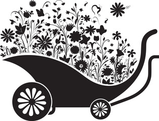 Blossom Buggy Vector Icon of Garden Wheelbarrow Garden Gears Aesthetic Floral Symbol Design