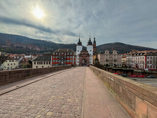 View of bridge in Heidelberg town, Germany. 