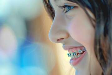 Girl's Side Profile with Dental Braces - 760752354