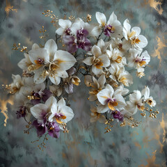 Exquisite Orchid Flower Bouquet on Grey Background with Metallic Accents Gen AI - 760752371