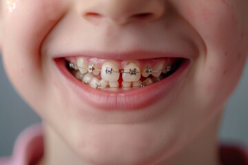 Young Child's Smiling Mouth with Dental Braces - 760752510