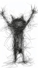 Kid-style scribbled animal arms raised - obrazy, fototapety, plakaty