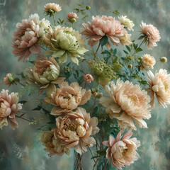 Pastel Peony Bouquet on Grey Background with Soft Focus Gen AI