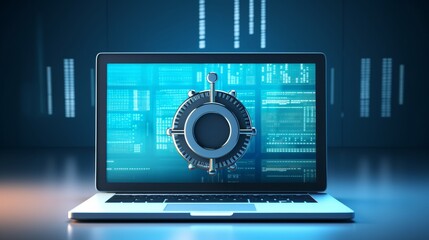 Fototapeta premium Laptop computer display and bank vault 