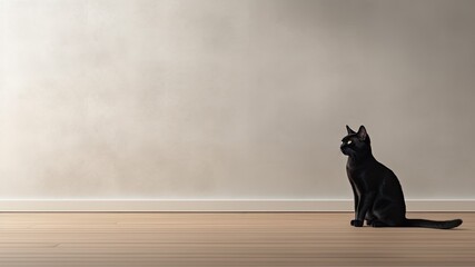 壁の前に座った黒猫_1