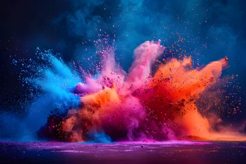 Zelfklevend Fotobehang A vibrant and colorful picture of a splash of color powder in a Holi festival in India, celebrating the tradition and culture of the event. © ELmahdi-AI
