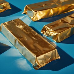 Golden Chocolate Bars in Bright Foil on Blue - 760754975