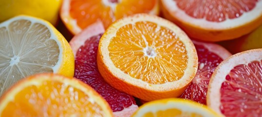 Assorted vibrant citrus fruit palette, a colorful mix of different types of citrus fruits