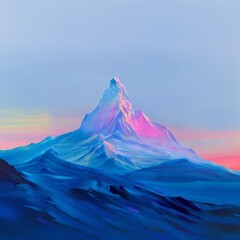 Vibrant Digital Art of Snowy Mountain Peak - 760755329