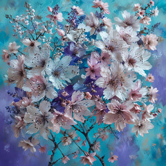 Cherry Blossom Bouquet on Purple Background with Light Play Gen AI