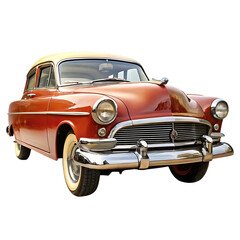 an old car with a chrome bumper and black tire is parked in the desert under a blue sky with white clouds casting